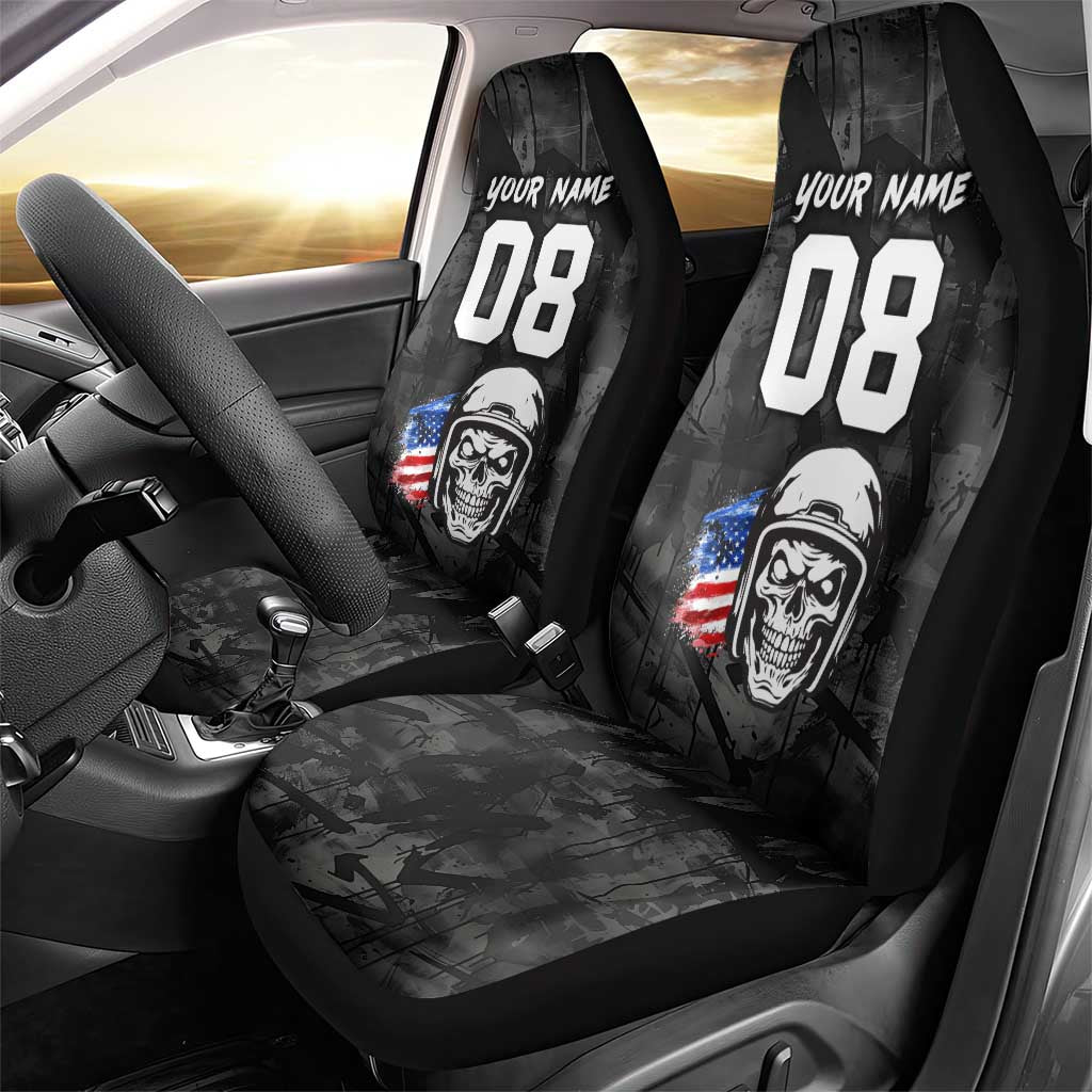 Custom American Flag Skull Motocross Car Seat Cover - undefined
