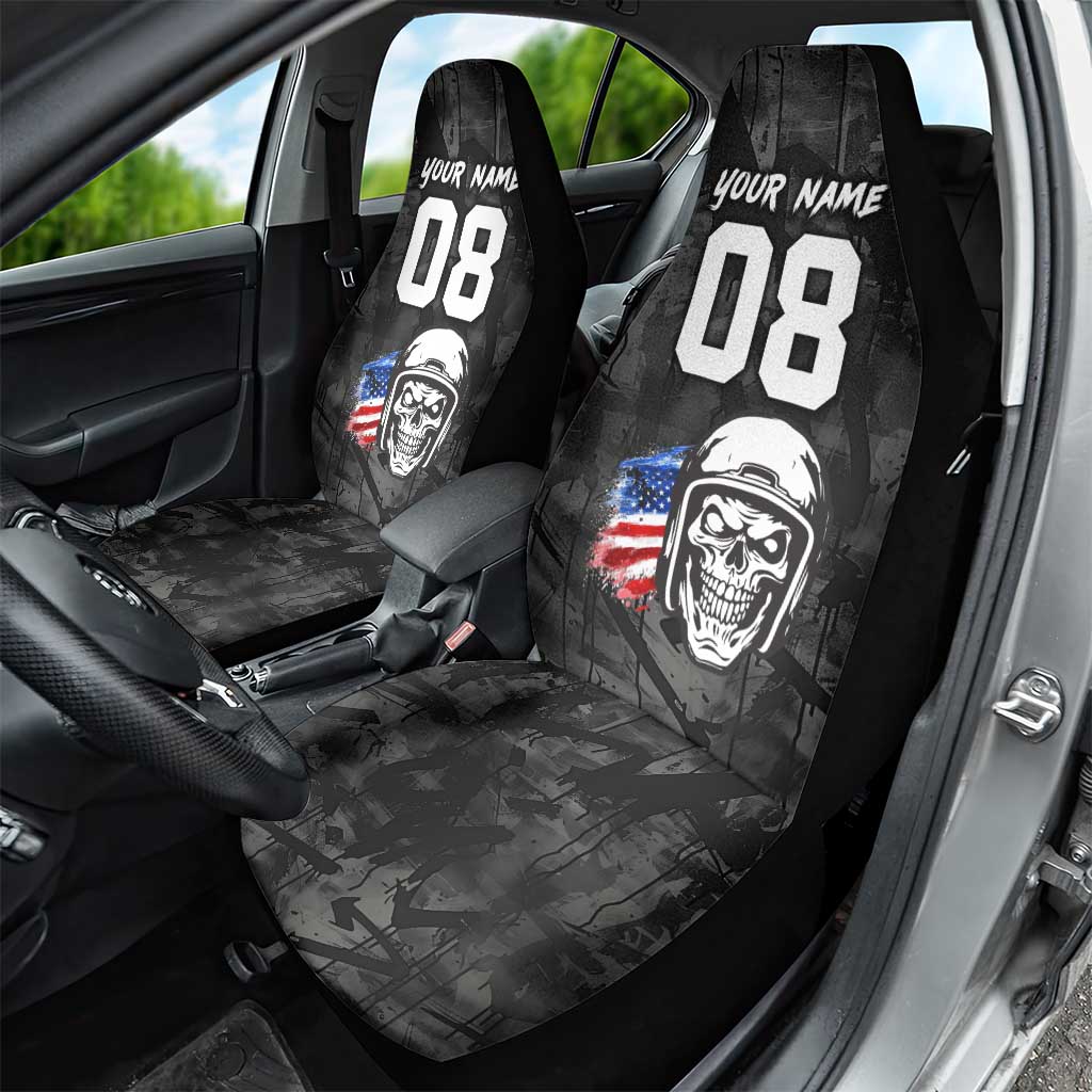 Custom American Flag Skull Motocross Car Seat Cover - undefined