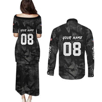 Custom American Flag Skull Motocross Couples Matching Puletasi and Long Sleeve Button Shirt - Wonder Print Shop