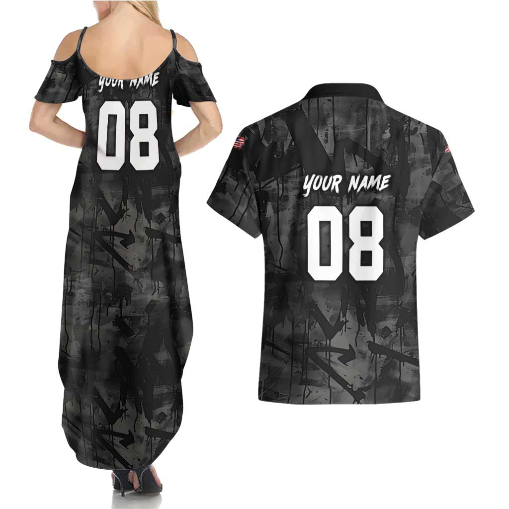 Custom American Flag Skull Motocross Couples Matching Summer Maxi Dress and Hawaiian Shirt - Wonder Print Shop