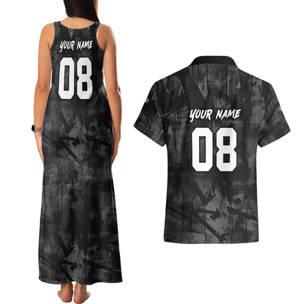 Custom American Flag Skull Motocross Couples Matching Tank Maxi Dress and Hawaiian Shirt - Wonder Print Shop