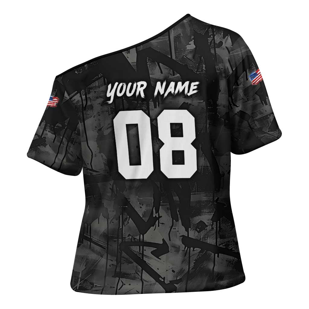 Custom American Flag Skull Motocross Cross Shoulder Shirt - Wonder Print Shop