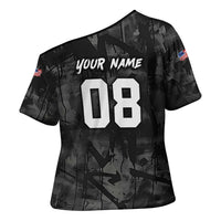 Custom American Flag Skull Motocross Cross Shoulder Shirt - Wonder Print Shop