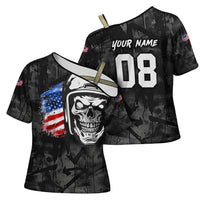 Custom American Flag Skull Motocross Cross Shoulder Shirt - Wonder Print Shop