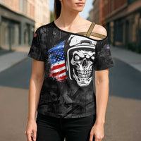 Custom American Flag Skull Motocross Cross Shoulder Shirt - Wonder Print Shop