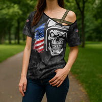 Custom American Flag Skull Motocross Cross Shoulder Shirt - Wonder Print Shop