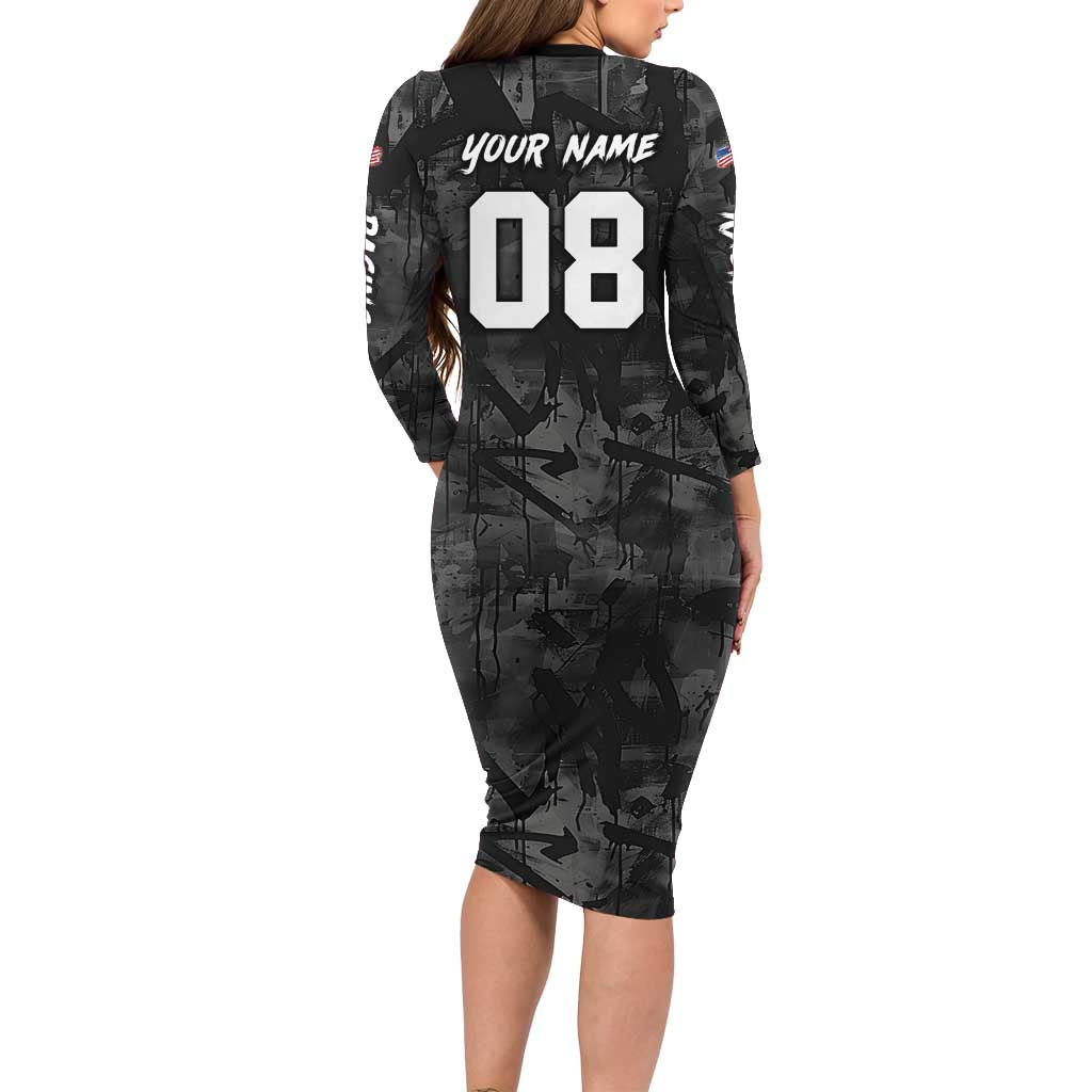 Custom American Flag Skull Motocross Family Matching Long Sleeve Bodycon Dress and Hawaiian Shirt - Wonder Print Shop