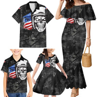 Custom American Flag Skull Motocross Family Matching Mermaid Dress and Hawaiian Shirt - Wonder Print Shop