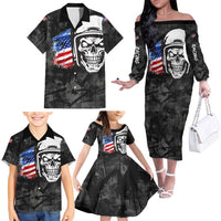 Custom American Flag Skull Motocross Family Matching Off The Shoulder Long Sleeve Dress and Hawaiian Shirt - Wonder Print Shop