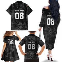 Custom American Flag Skull Motocross Family Matching Off The Shoulder Long Sleeve Dress and Hawaiian Shirt - Wonder Print Shop