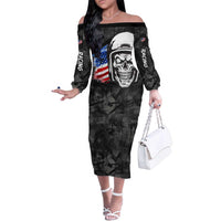 Custom American Flag Skull Motocross Family Matching Off The Shoulder Long Sleeve Dress and Hawaiian Shirt - Wonder Print Shop