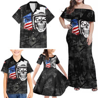 Custom American Flag Skull Motocross Family Matching Off Shoulder Maxi Dress and Hawaiian Shirt - Wonder Print Shop