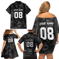 Custom American Flag Skull Motocross Family Matching Off Shoulder Short Dress and Hawaiian Shirt - Wonder Print Shop