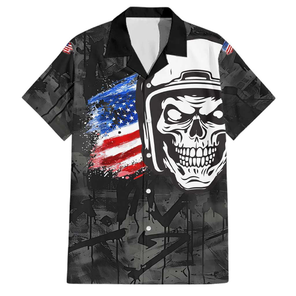 Custom American Flag Skull Motocross Family Matching Off Shoulder Short Dress and Hawaiian Shirt - Wonder Print Shop