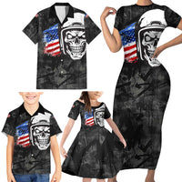Custom American Flag Skull Motocross Family Matching Short Sleeve Bodycon Dress and Hawaiian Shirt - Wonder Print Shop