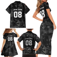 Custom American Flag Skull Motocross Family Matching Short Sleeve Bodycon Dress and Hawaiian Shirt - Wonder Print Shop