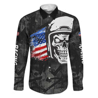 Custom American Flag Skull Motocross Family Matching Short Sleeve Bodycon Dress and Hawaiian Shirt - Wonder Print Shop