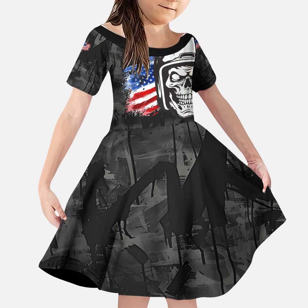 Custom American Flag Skull Motocross Family Matching Summer Maxi Dress and Hawaiian Shirt - Wonder Print Shop