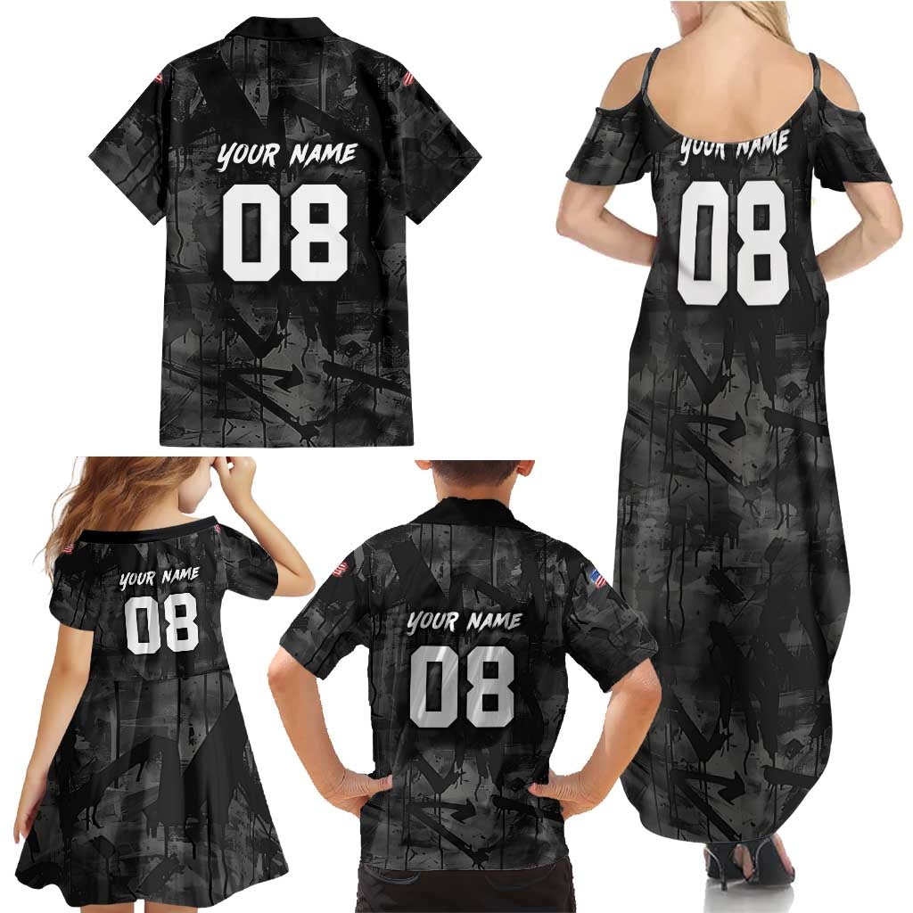 Custom American Flag Skull Motocross Family Matching Summer Maxi Dress and Hawaiian Shirt - Wonder Print Shop