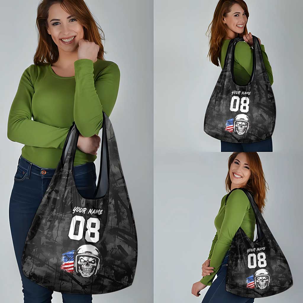 Custom American Flag Skull Motocross Grocery Bag - Wonder Print Shop