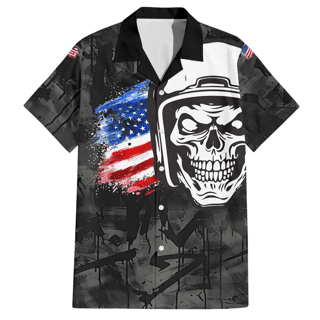 Custom American Flag Skull Motocross Hawaiian Shirt - Wonder Print Shop