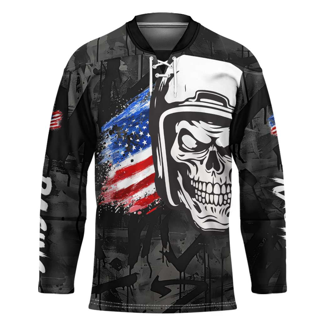 Custom American Flag Skull Motocross Hockey Jersey - Wonder Print Shop