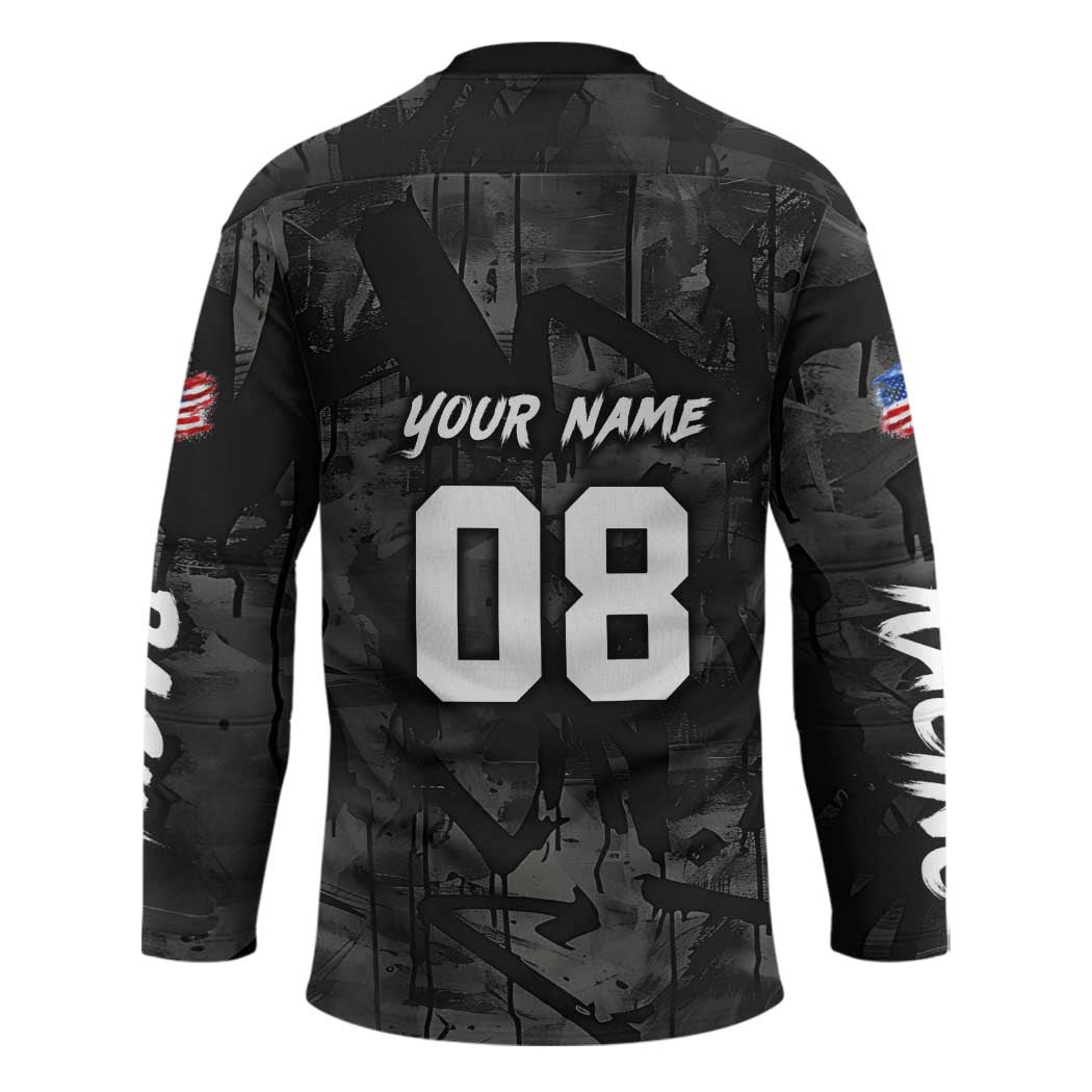 Custom American Flag Skull Motocross Hockey Jersey - Wonder Print Shop