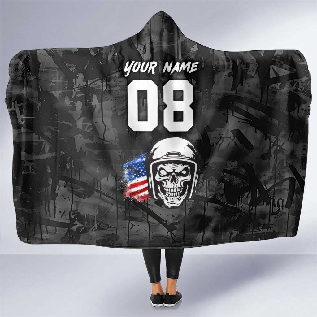 Custom American Flag Skull Motocross Hooded Blanket - Wonder Print Shop
