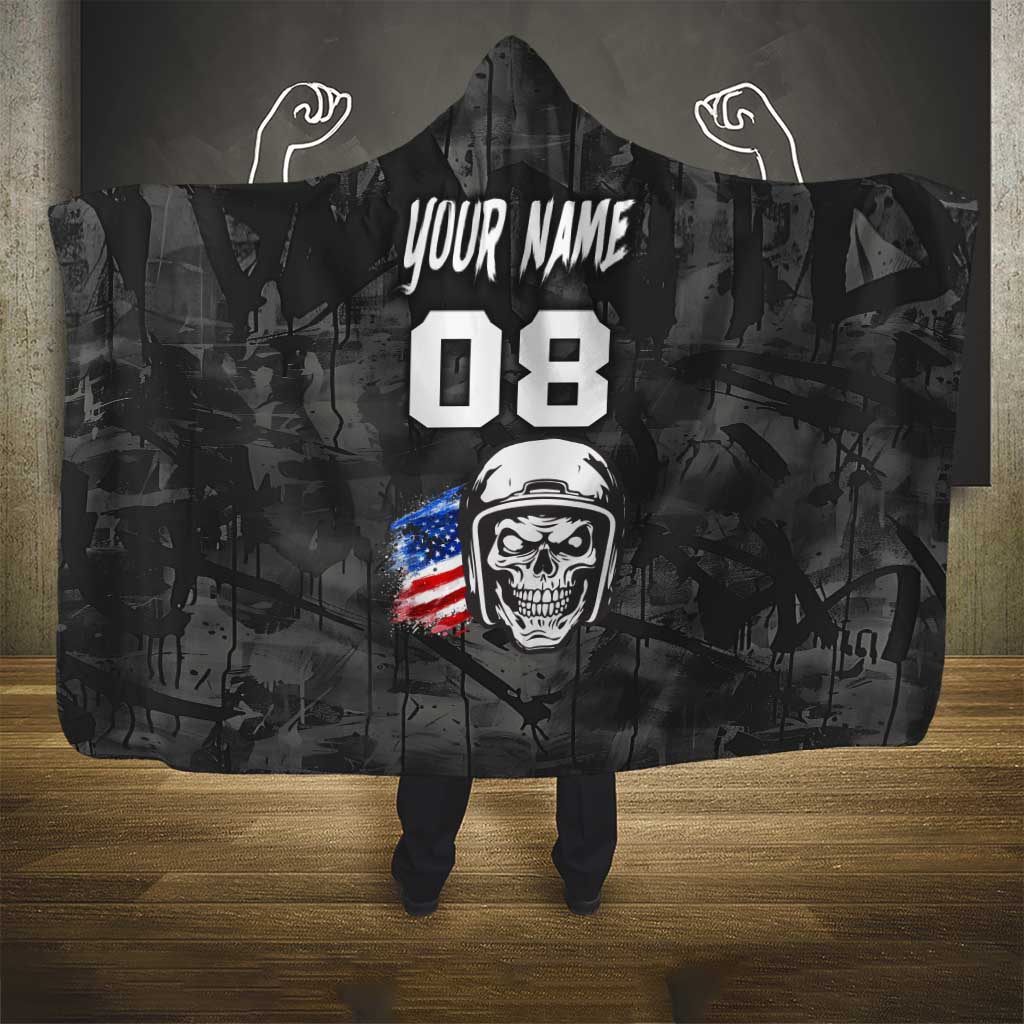 Custom American Flag Skull Motocross Hooded Blanket - Wonder Print Shop