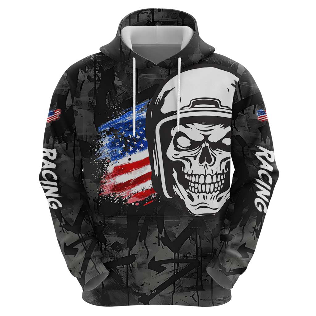 Custom American Flag Skull Motocross Hoodie - Wonder Print Shop