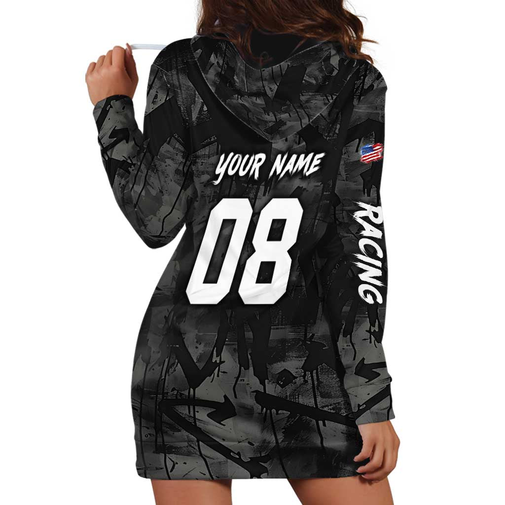 Custom American Flag Skull Motocross Hoodie Dress - Wonder Print Shop