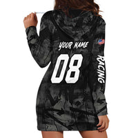 Custom American Flag Skull Motocross Hoodie Dress - Wonder Print Shop