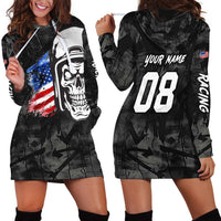 Custom American Flag Skull Motocross Hoodie Dress - Wonder Print Shop