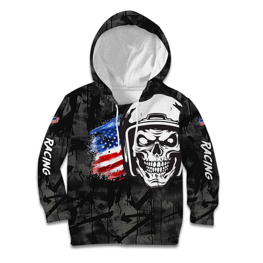 Custom American Flag Skull Motocross Kid Hoodie - Wonder Print Shop