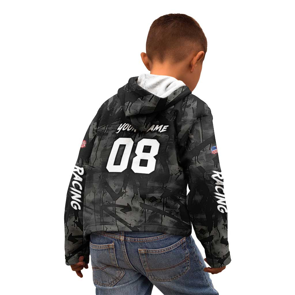 Custom American Flag Skull Motocross Kid Hoodie - Wonder Print Shop