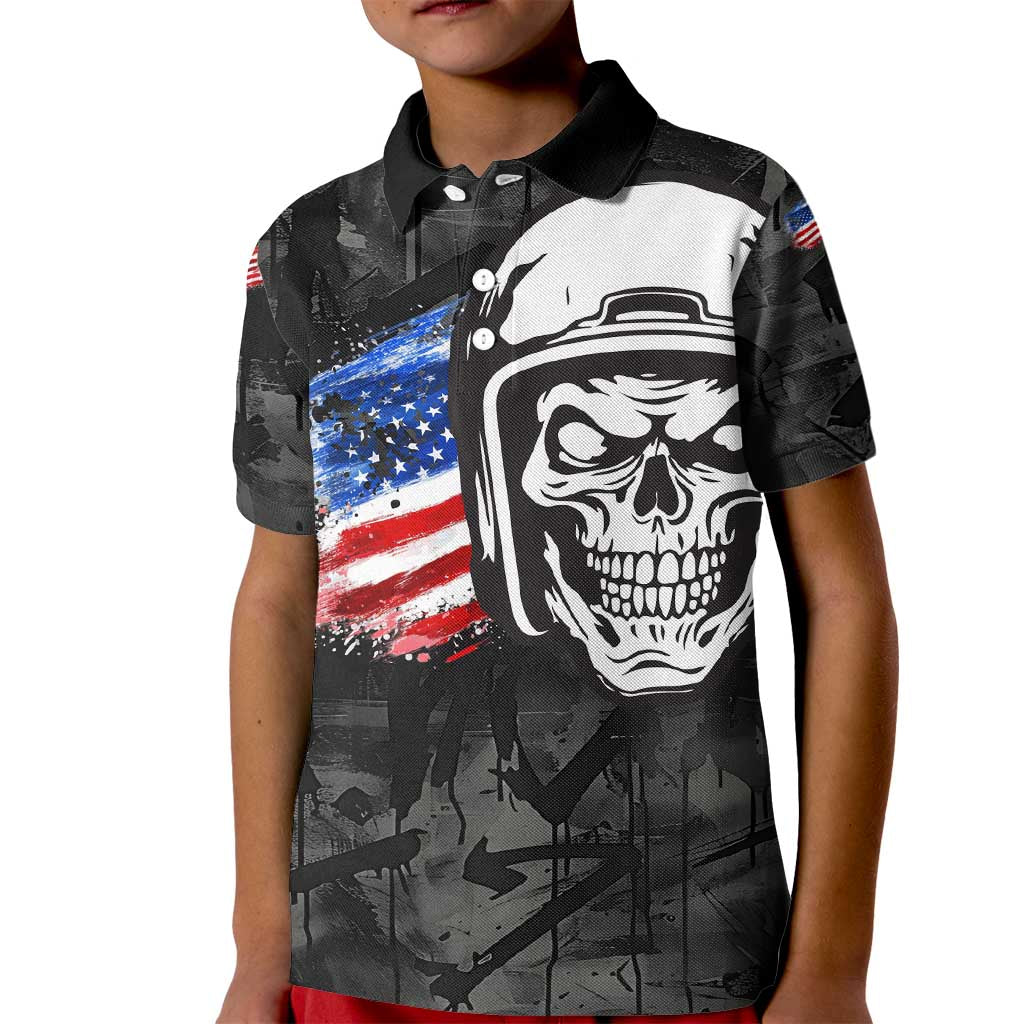 Custom American Flag Skull Motocross Kid Polo Shirt - Wonder Print Shop
