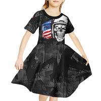 Custom American Flag Skull Motocross Kid Short Sleeve Dress - Wonder Print Shop