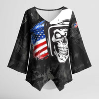 Custom American Flag Skull Motocross Kimono Sleeve Blouse - Wonder Print Shop
