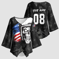 Custom American Flag Skull Motocross Kimono Sleeve Blouse - Wonder Print Shop
