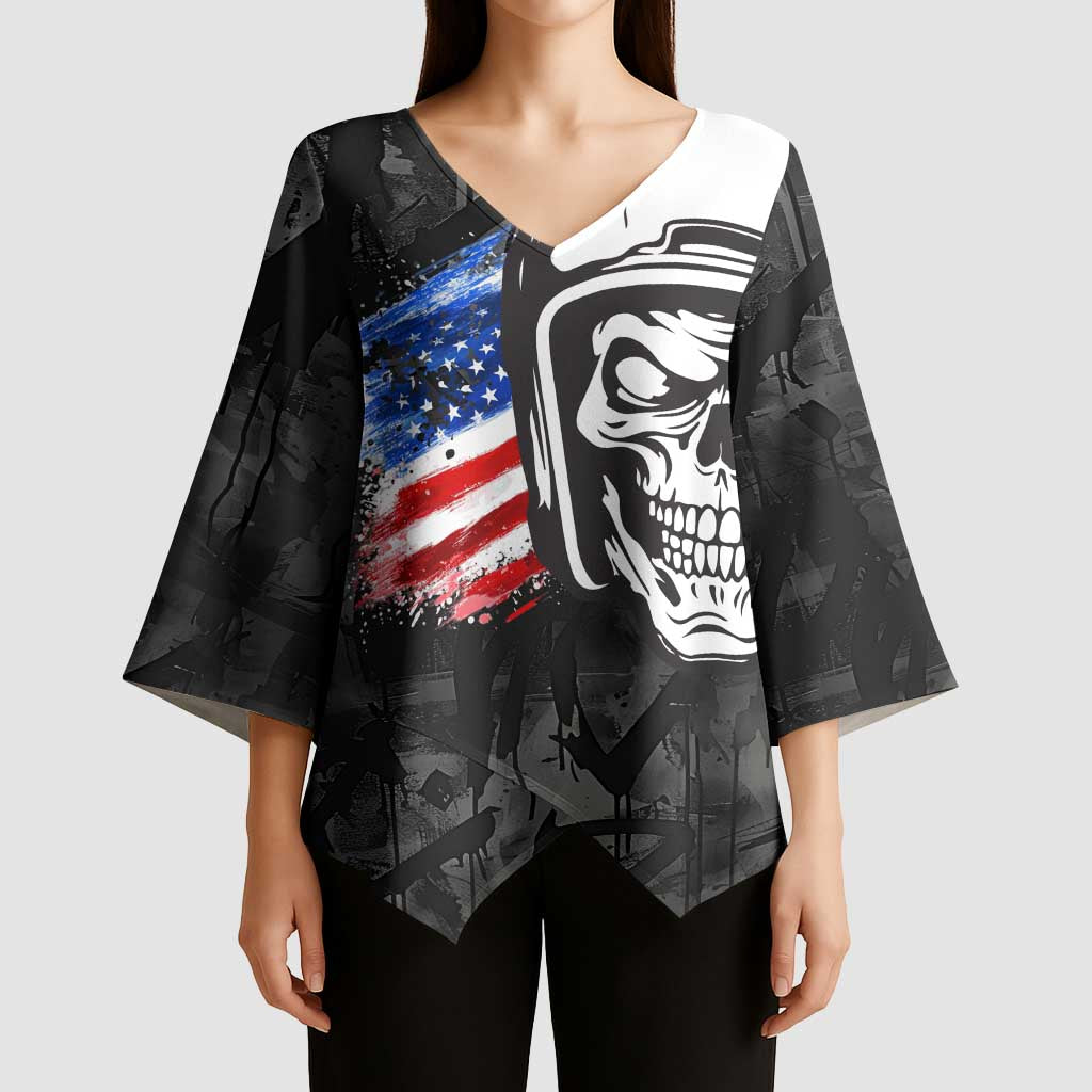 Custom American Flag Skull Motocross Kimono Sleeve Blouse - Wonder Print Shop