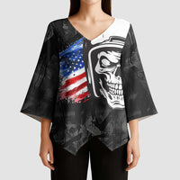 Custom American Flag Skull Motocross Kimono Sleeve Blouse - Wonder Print Shop