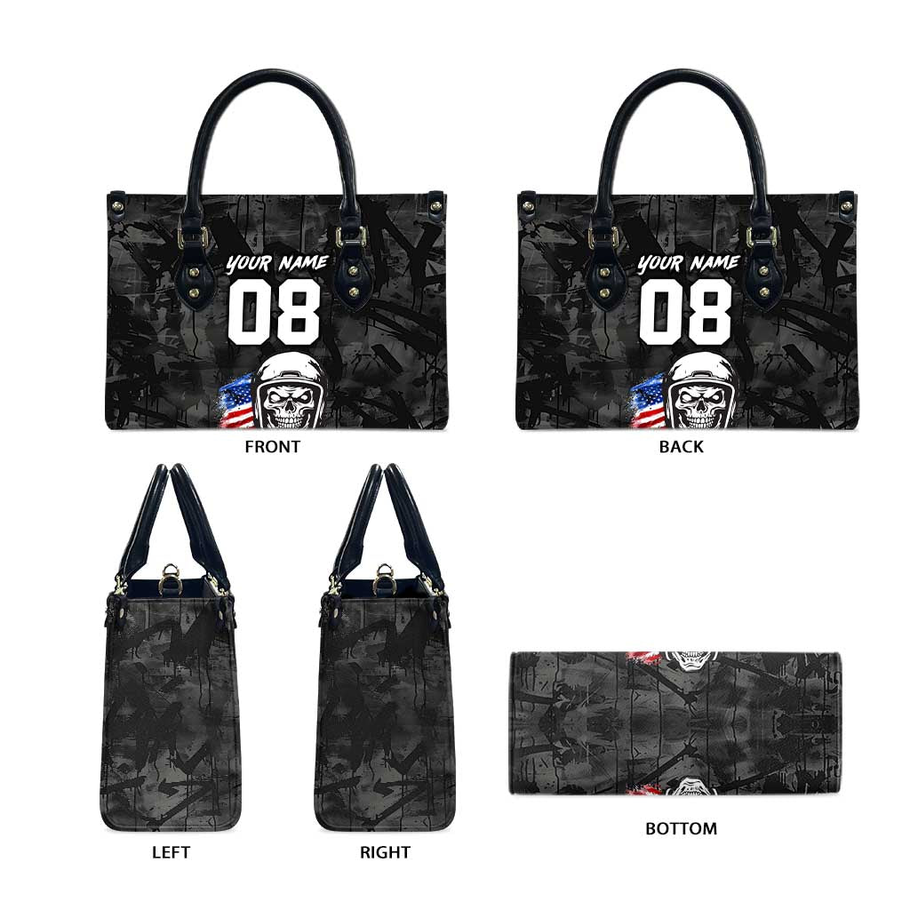 Custom American Flag Skull Motocross Leather Bag - Wonder Print Shop
