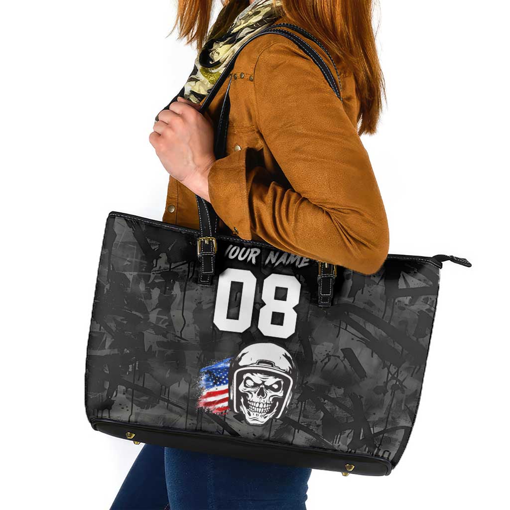Custom American Flag Skull Motocross Leather Tote Bag - Wonder Print Shop