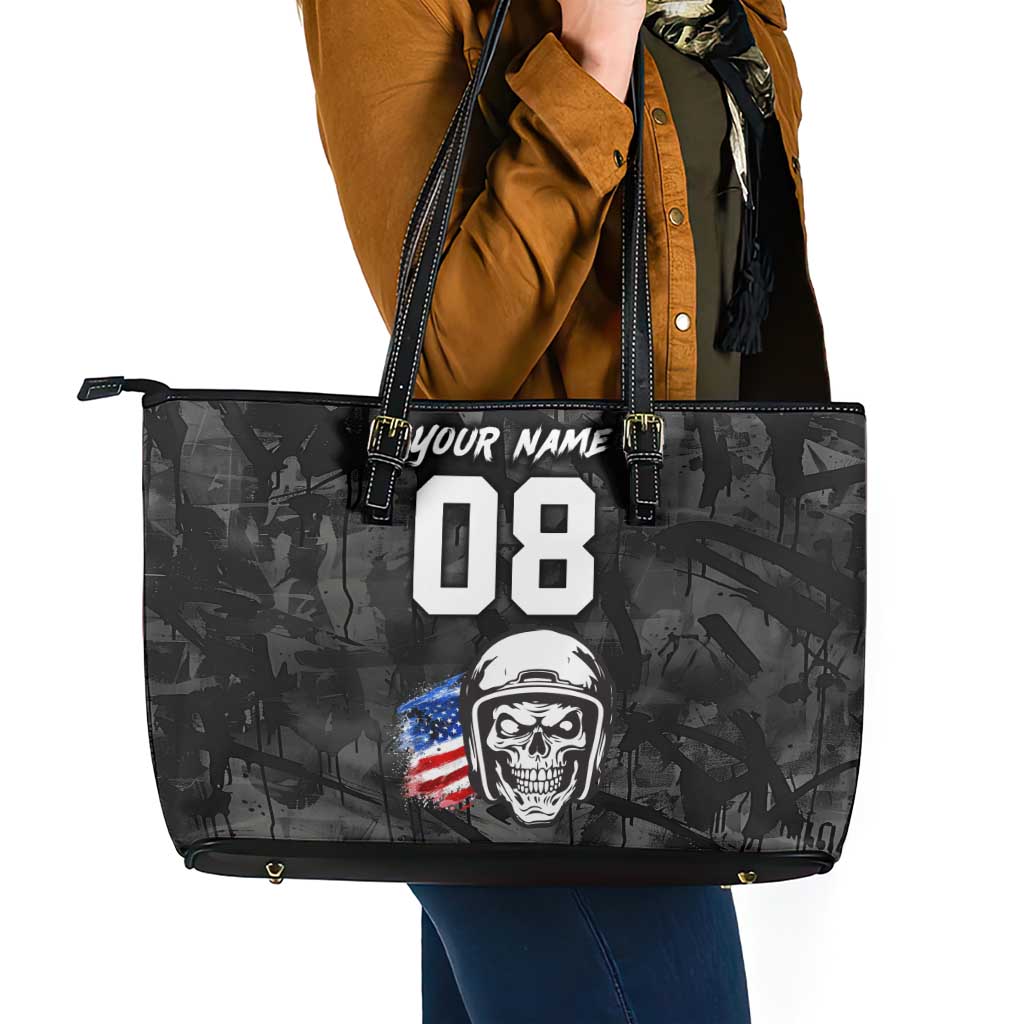 Custom American Flag Skull Motocross Leather Tote Bag - Wonder Print Shop