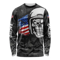 Custom American Flag Skull Motocross Long Sleeve Shirt - Wonder Print Shop