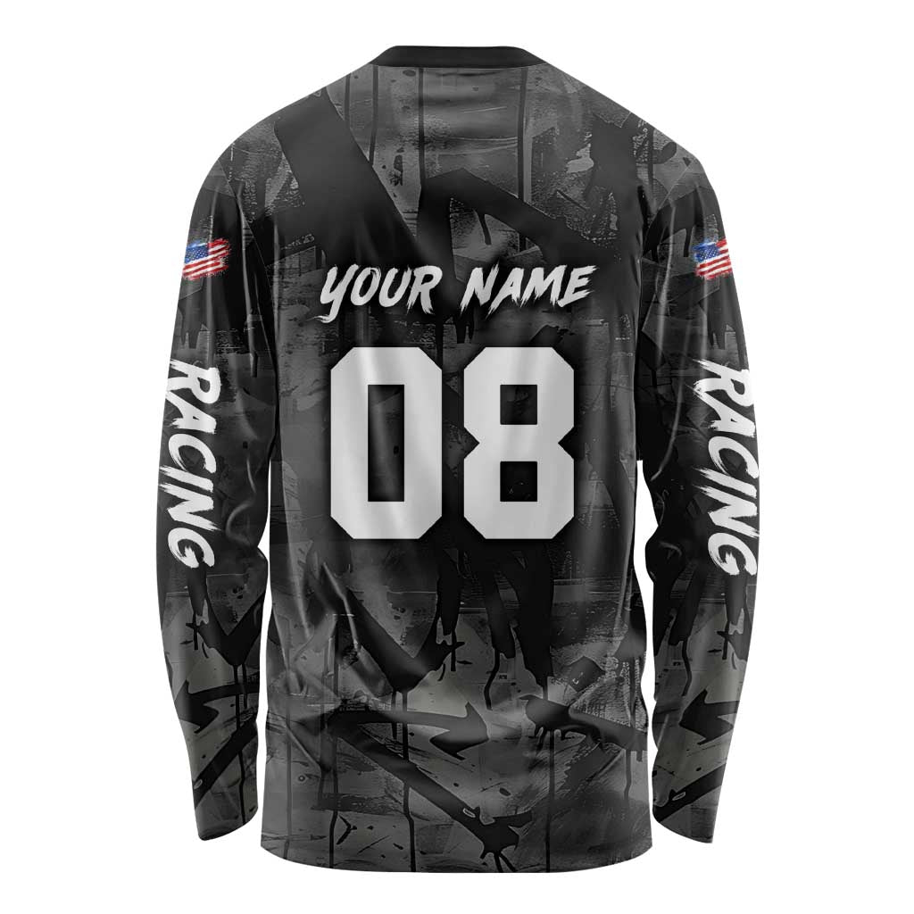 Custom American Flag Skull Motocross Long Sleeve Shirt - Wonder Print Shop