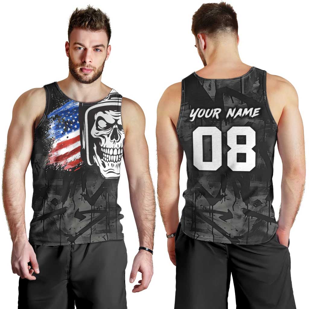 Custom American Flag Skull Motocross Men Tank Top - Wonder Print Shop