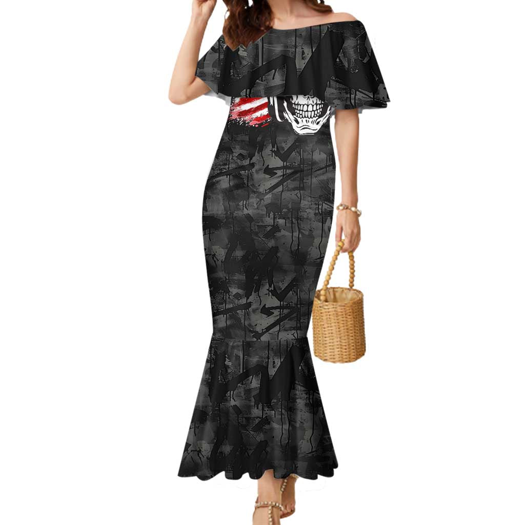 Custom American Flag Skull Motocross Mermaid Dress - Wonder Print Shop