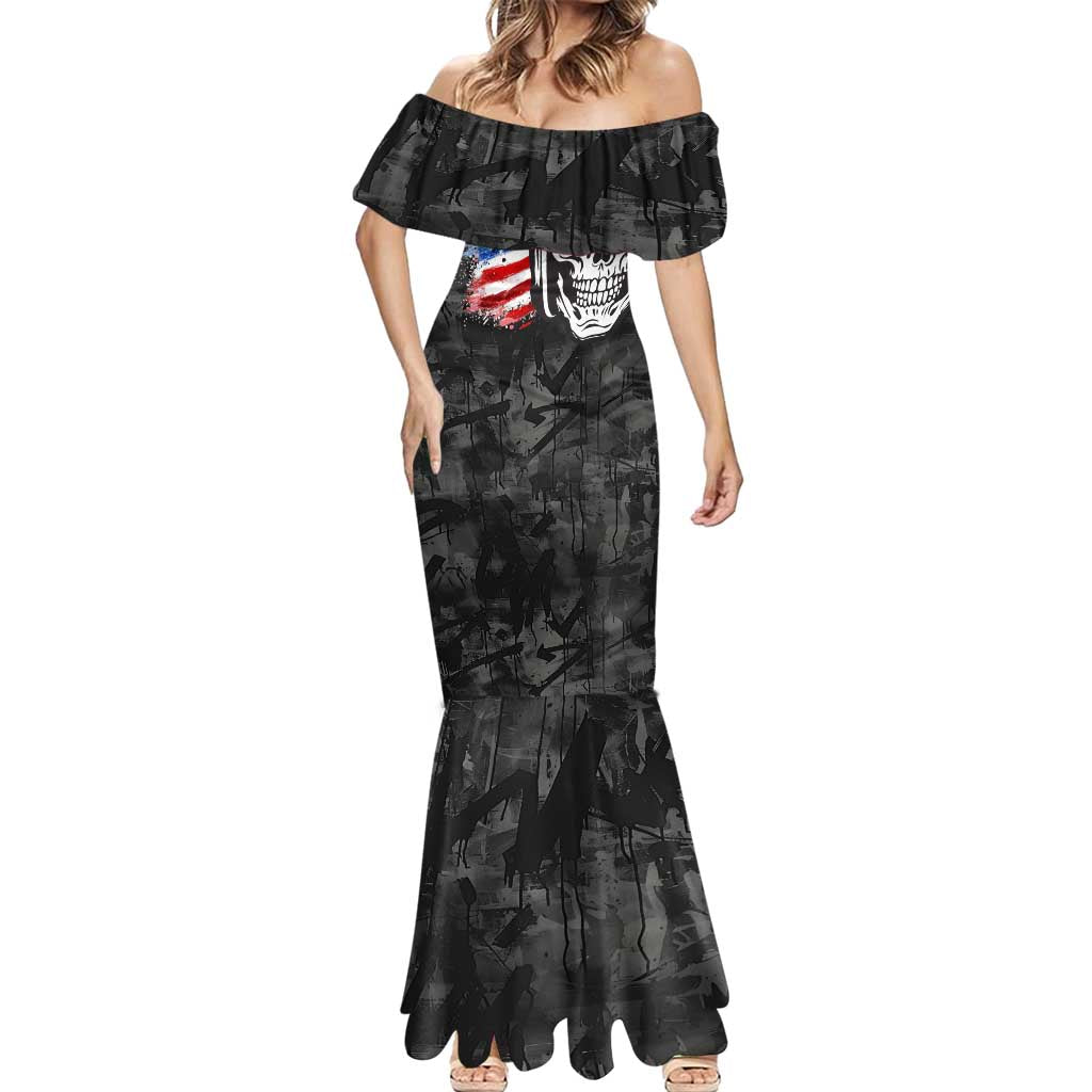 Custom American Flag Skull Motocross Mermaid Dress - Wonder Print Shop