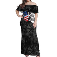 Custom American Flag Skull Motocross Off Shoulder Maxi Dress - undefined
